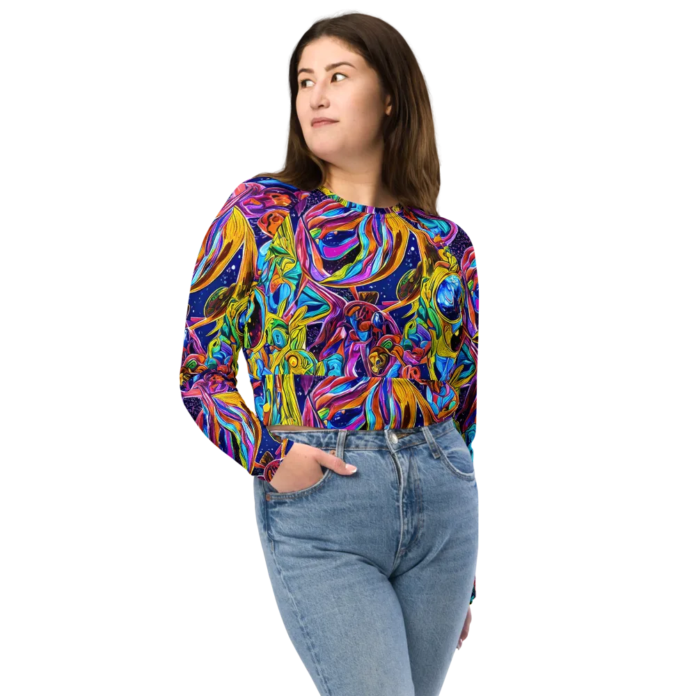 Electric Petal Storm on Long Sleeve Crop Top — Front