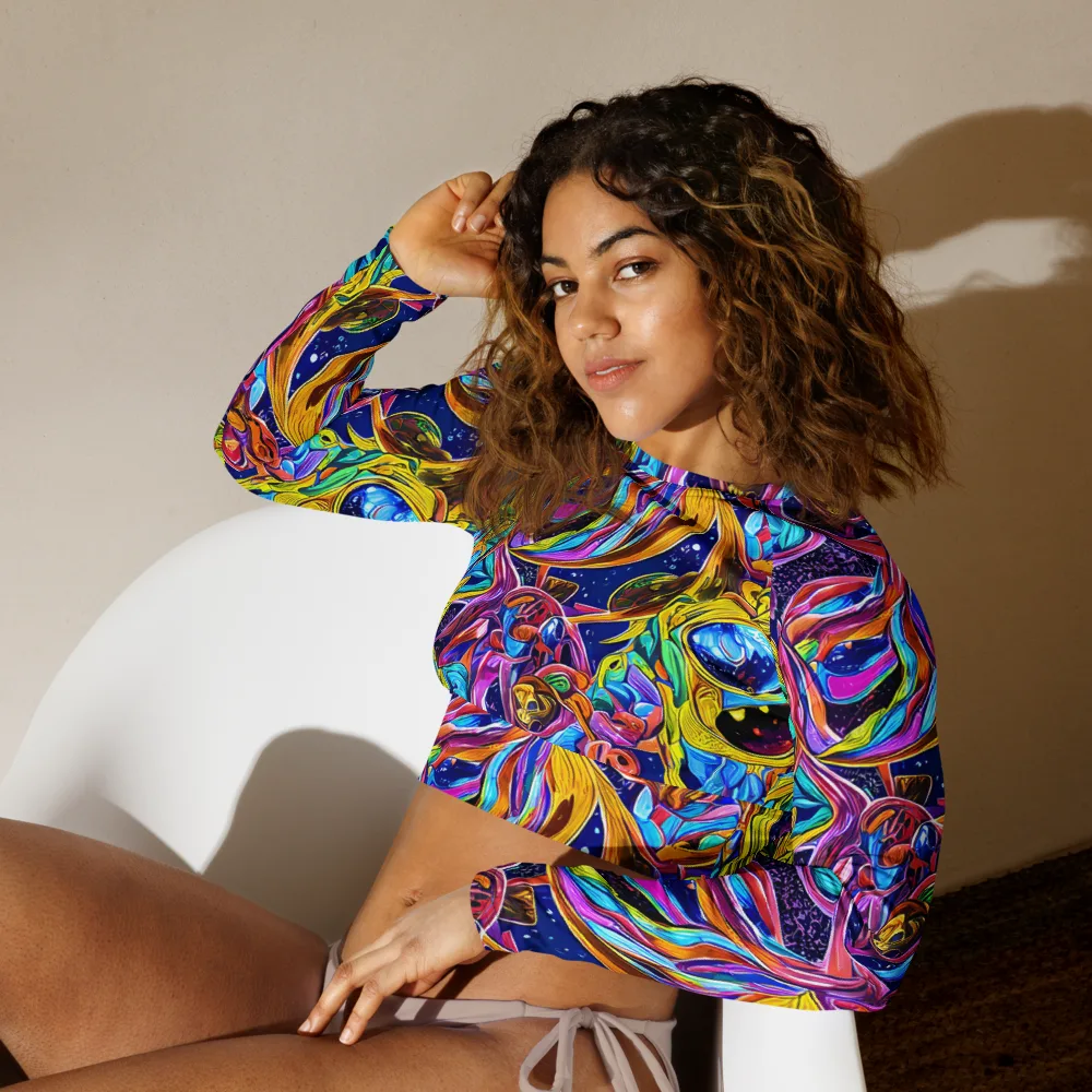 Electric Petal Storm on Long Sleeve Crop Top — Left Front
