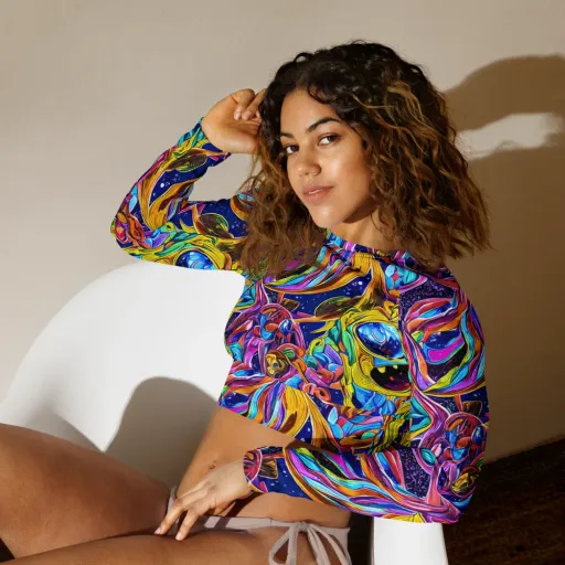 Electric Petal Storm on a Long Sleeve Crop Top