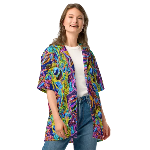 Electric Petal Storm on a Button Shirt