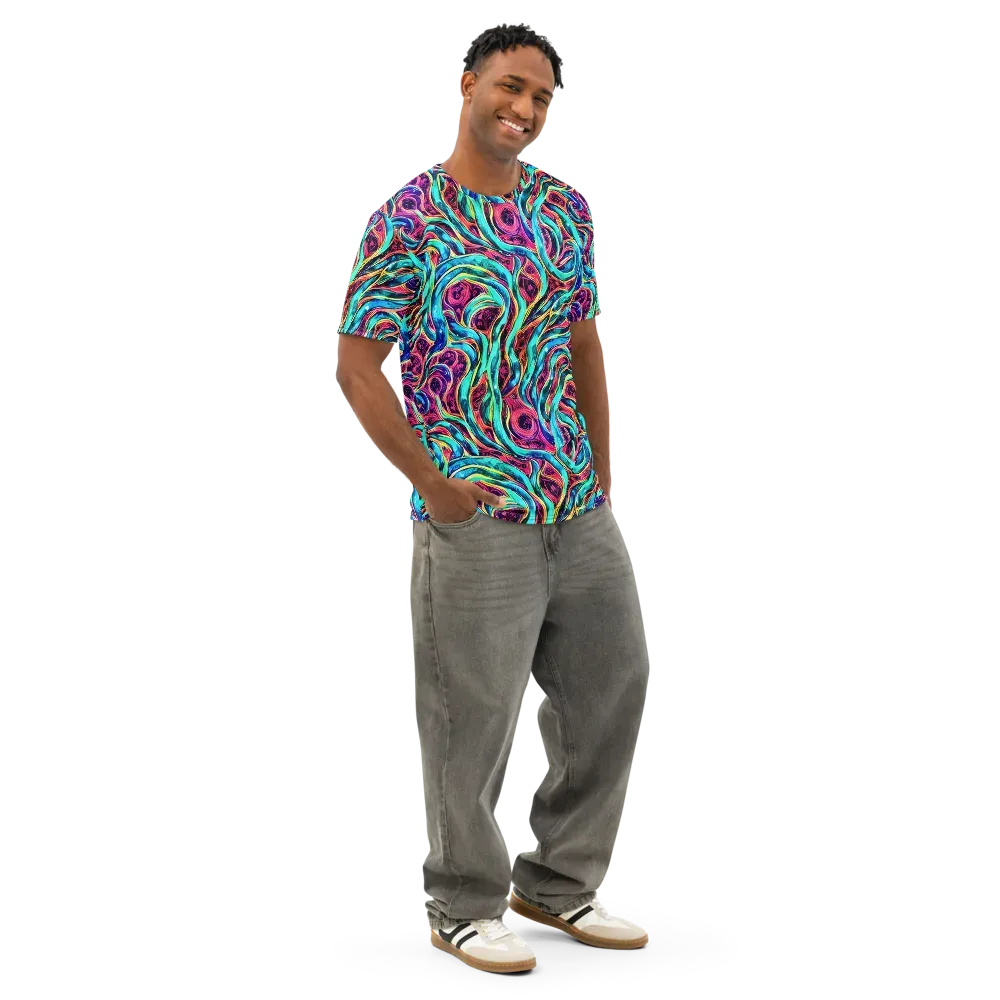 Chromatic Tides on Men's Cotton Crew Neck T-Shirt — Right Front