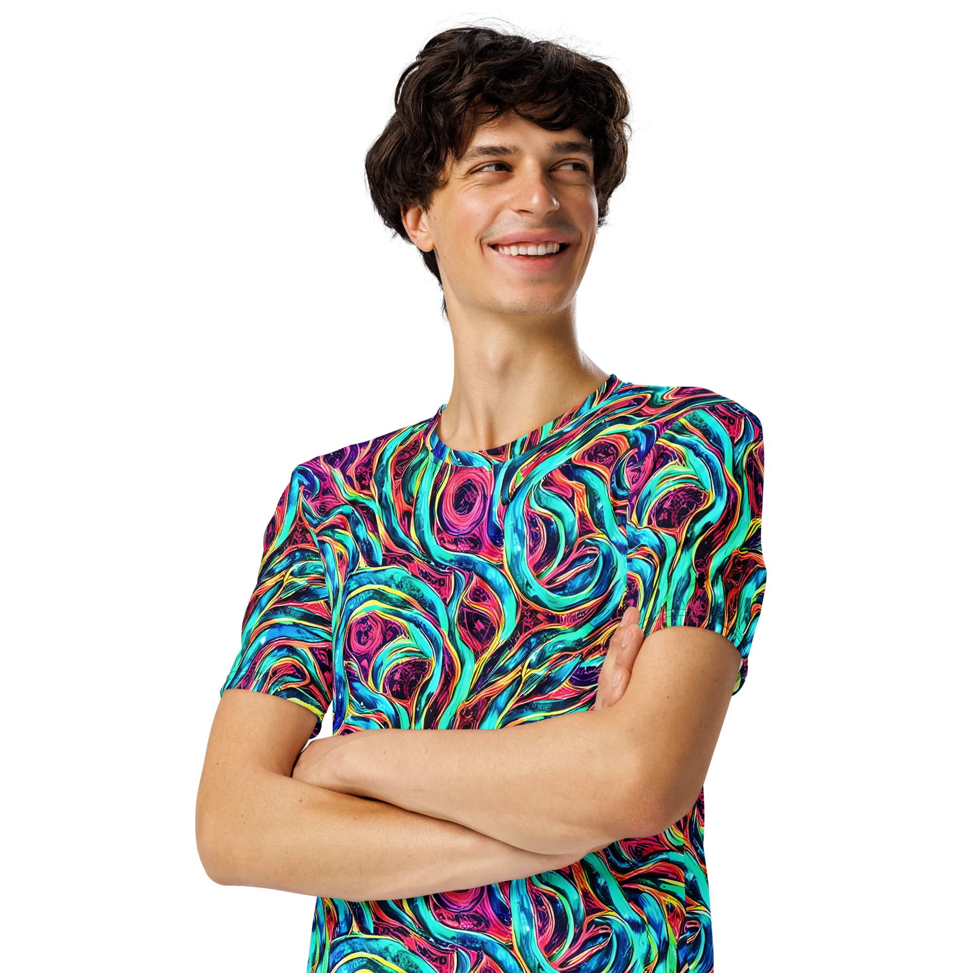 Chromatic Tides on Men's Crew Neck T-Shirt — Left Front