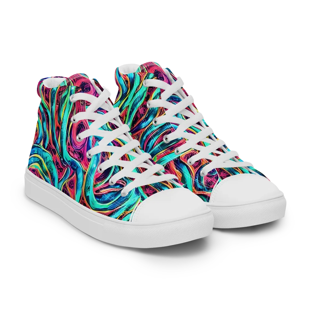 Chromatic Tides on Men's High Top Canvas Shoes — Right Front