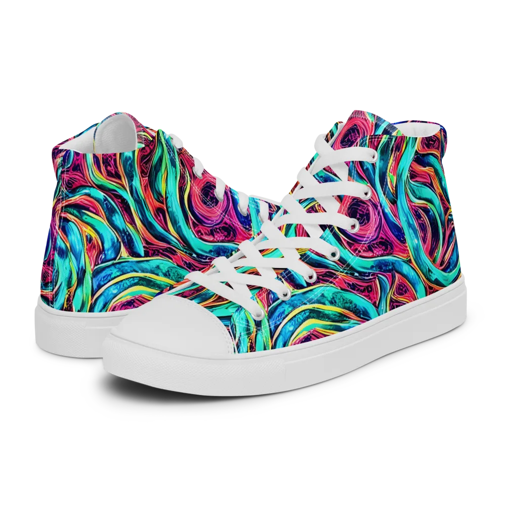 Chromatic Tides on Men's High Top Canvas Shoes — Left
