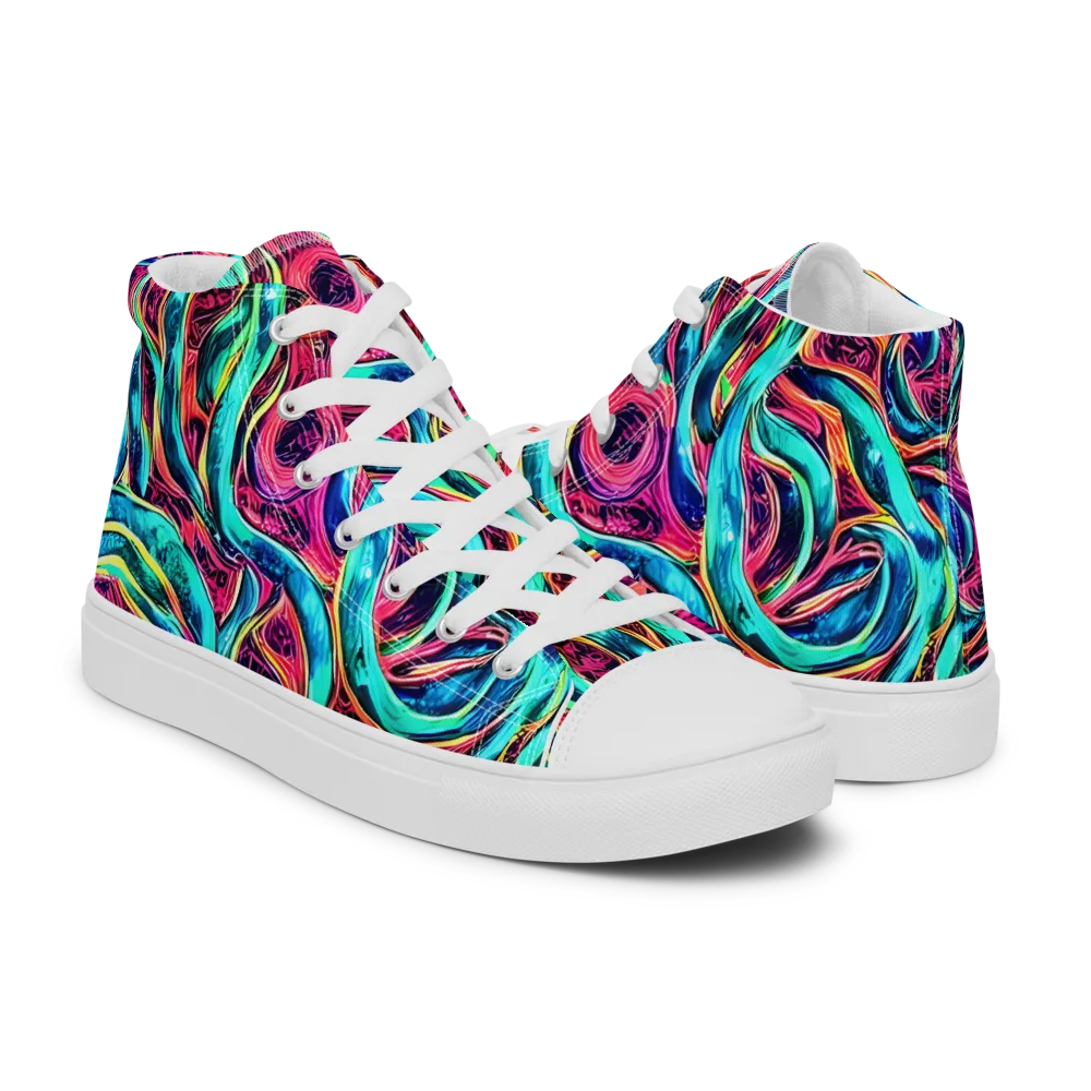 Chromatic Tides on Men's High Top Canvas Shoes — Right