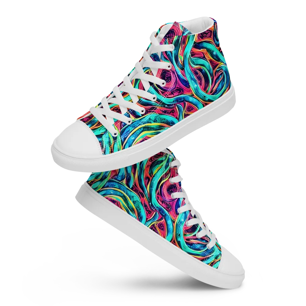 Chromatic Tides on Men's High Top Canvas Shoes — Front