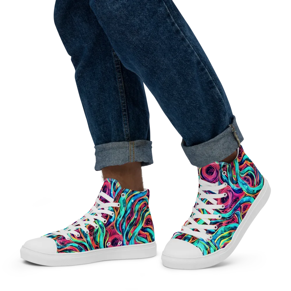 Chromatic Tides on Men's High Top Canvas Shoes — Left