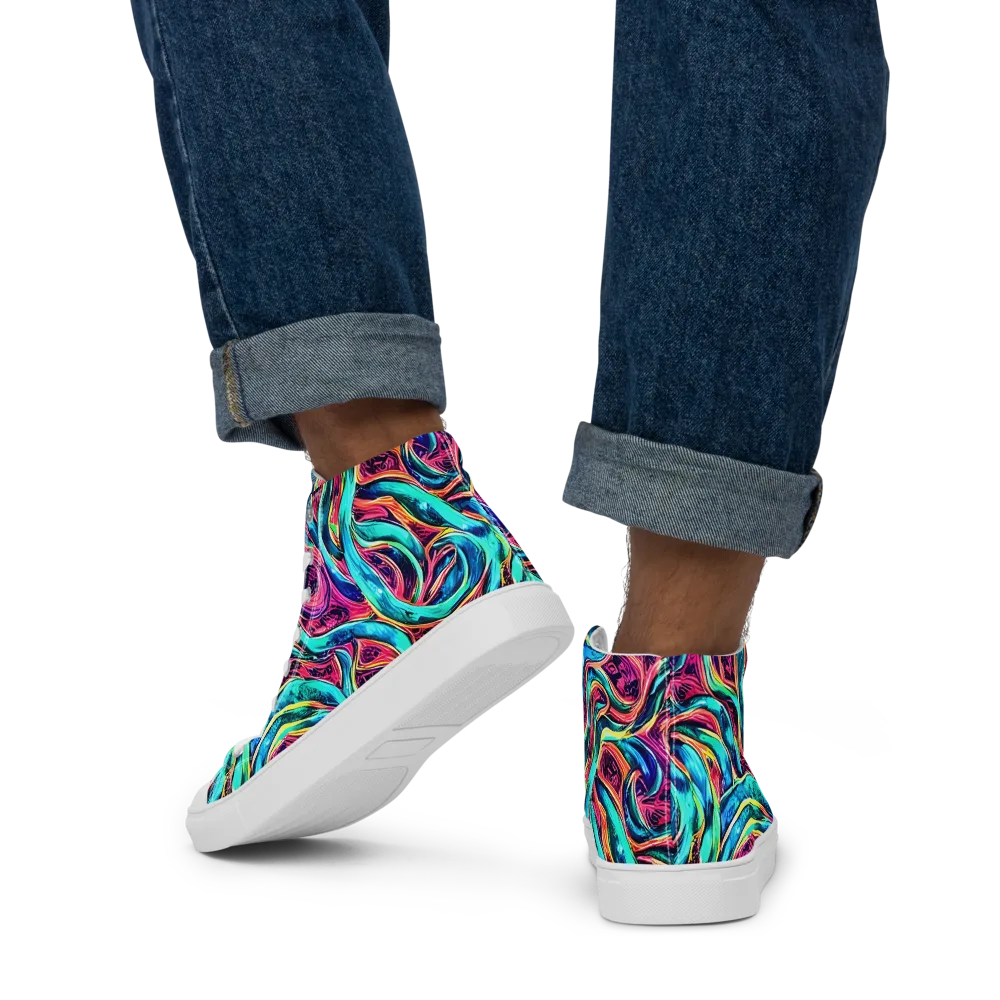 Chromatic Tides on Men's High Top Canvas Shoes — Back