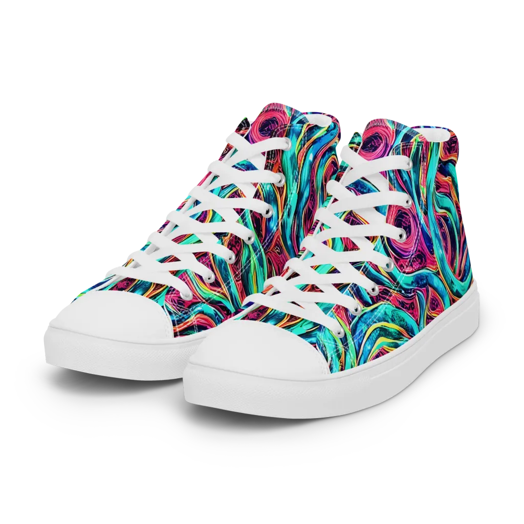Chromatic Tides on Women's High Top Canvas Shoes — Left Front