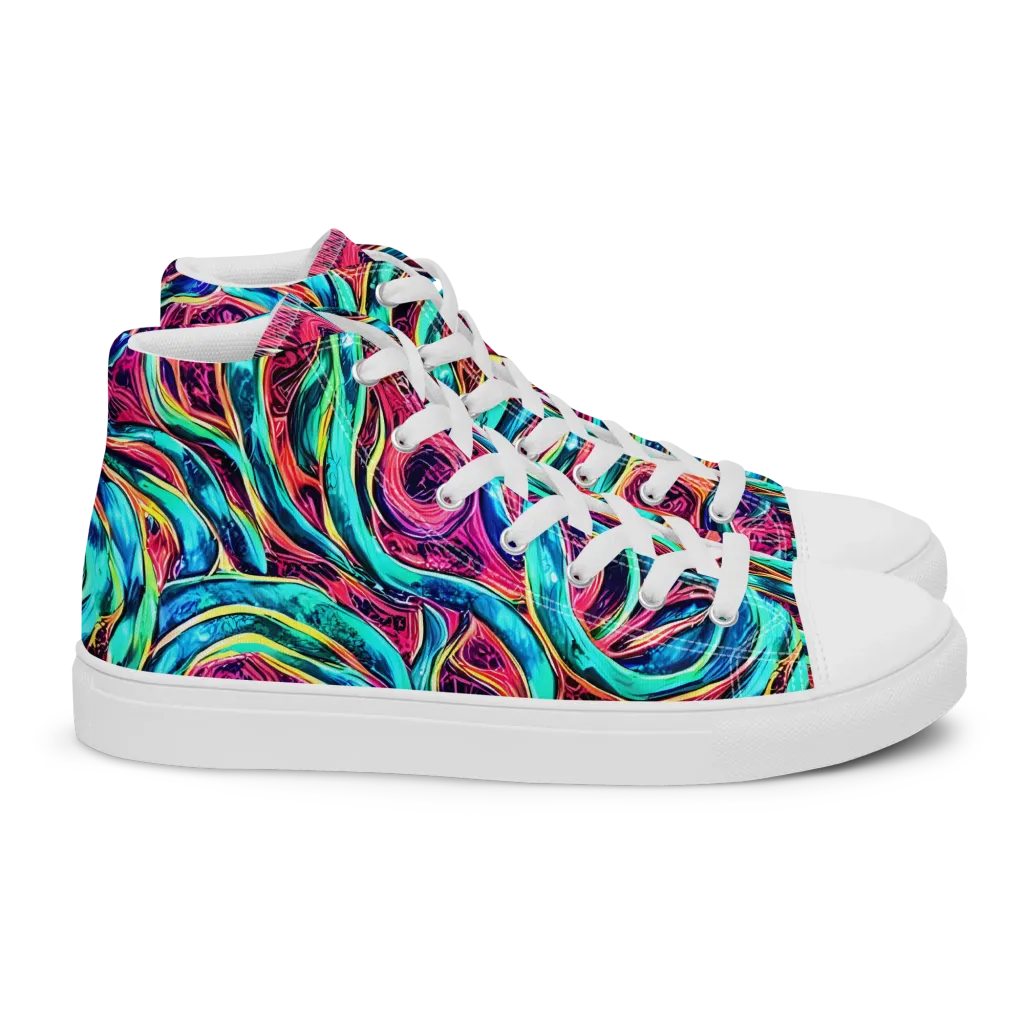 Chromatic Tides on Women's High Top Canvas Shoes — Right