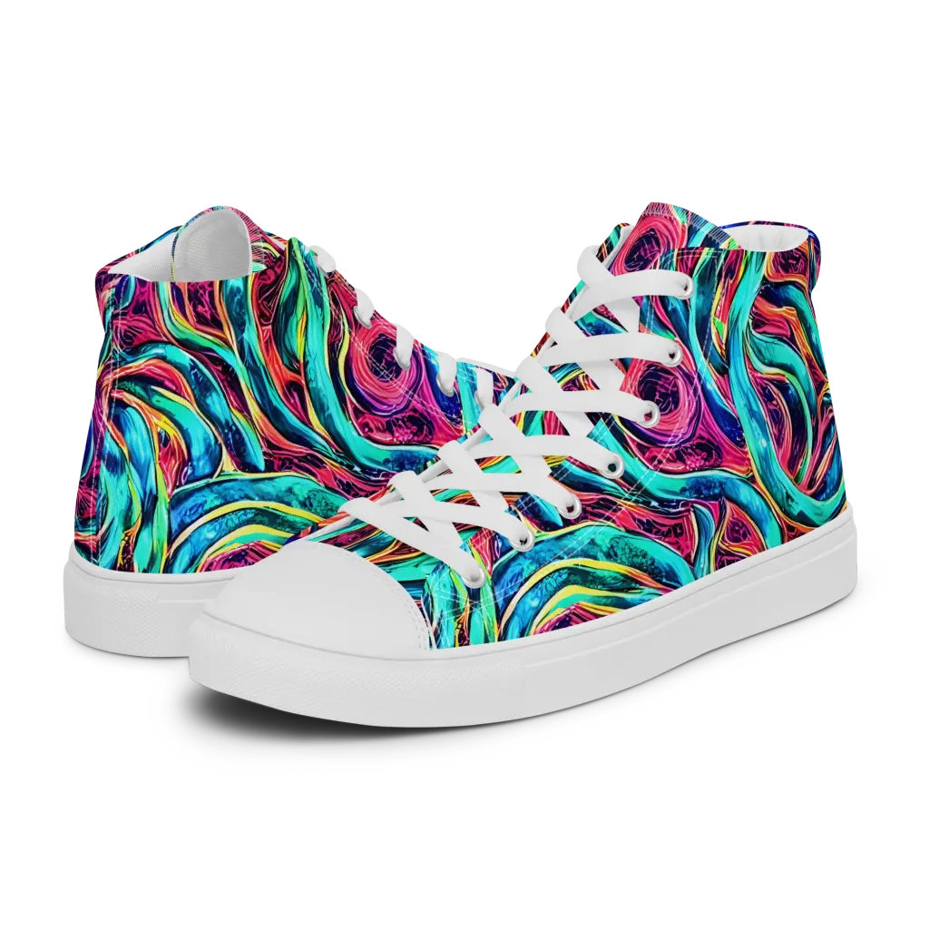Chromatic Tides on Women's High Top Canvas Shoes — Left