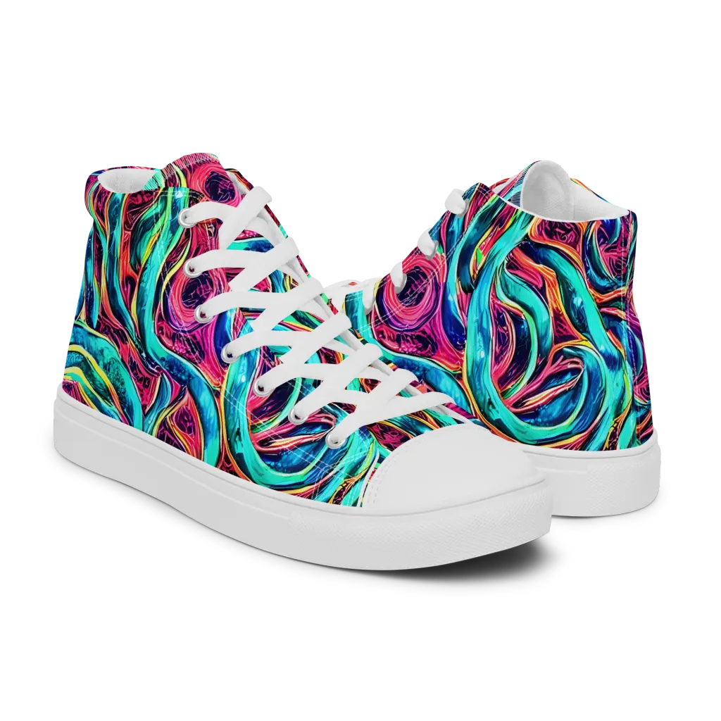 Chromatic Tides on Women's High Top Canvas Shoes — Right