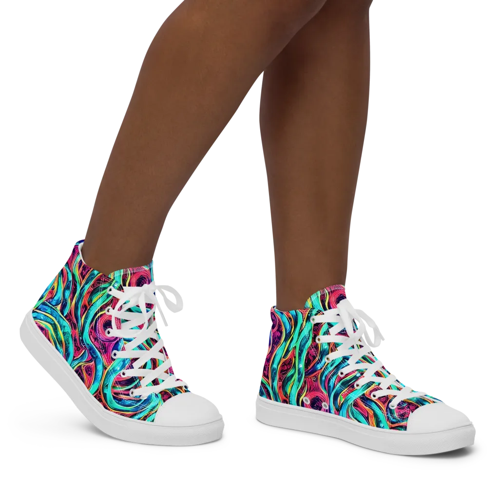 Chromatic Tides on Women's High Top Canvas Shoes — Right