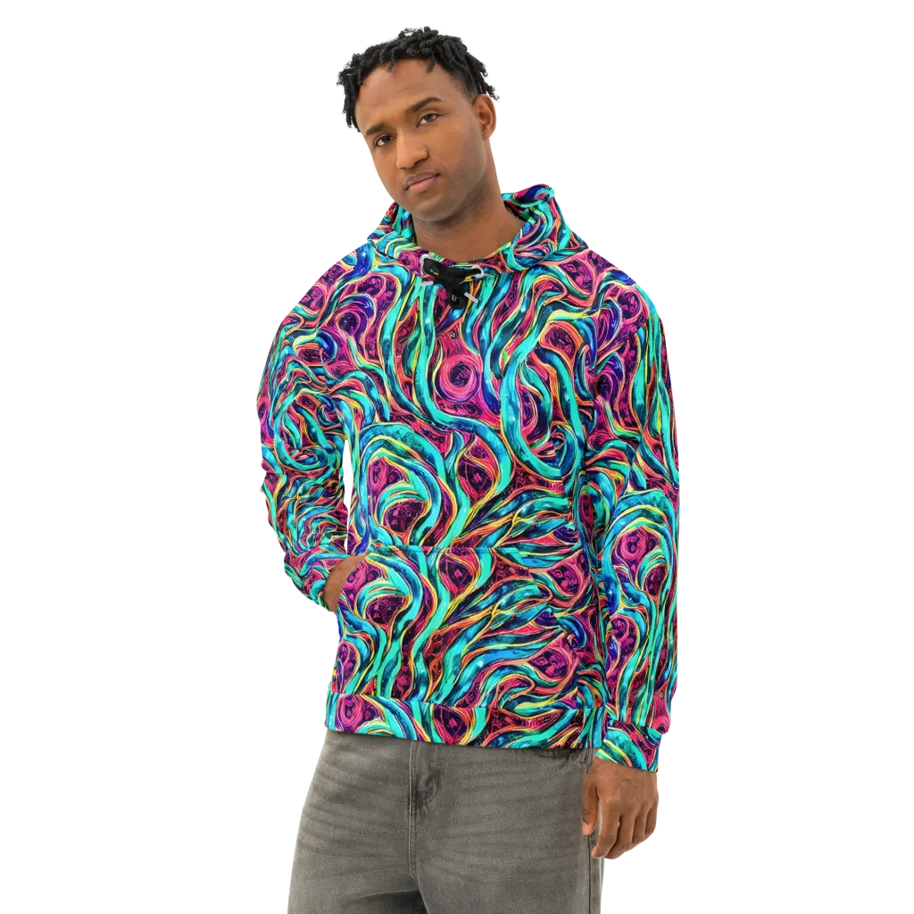 Chromatic Tides on Cotton Hoodie — Left Front