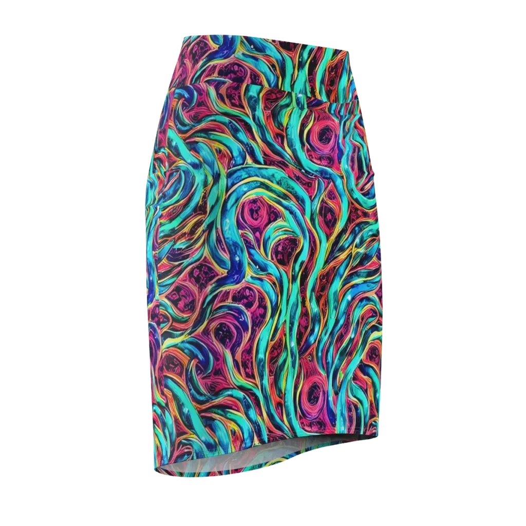 Chromatic Tides on Pencil Skirt — Front Side