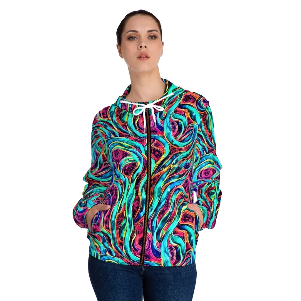 Chromatic Tides on Women's Full-Zip Hoodie — Front On Person