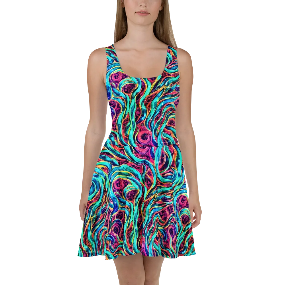 Chromatic Tides on Skater Dress — Front