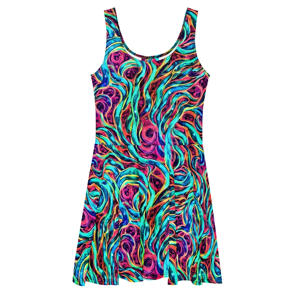 Chromatic Tides on Skater Dress — Front