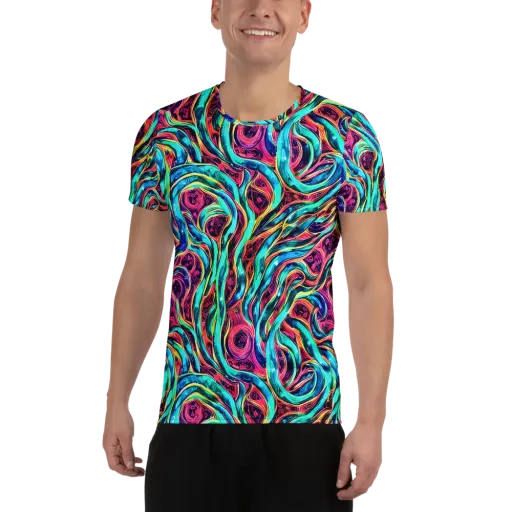 Chromatic Tides on a Men's Athletic T-Shirt