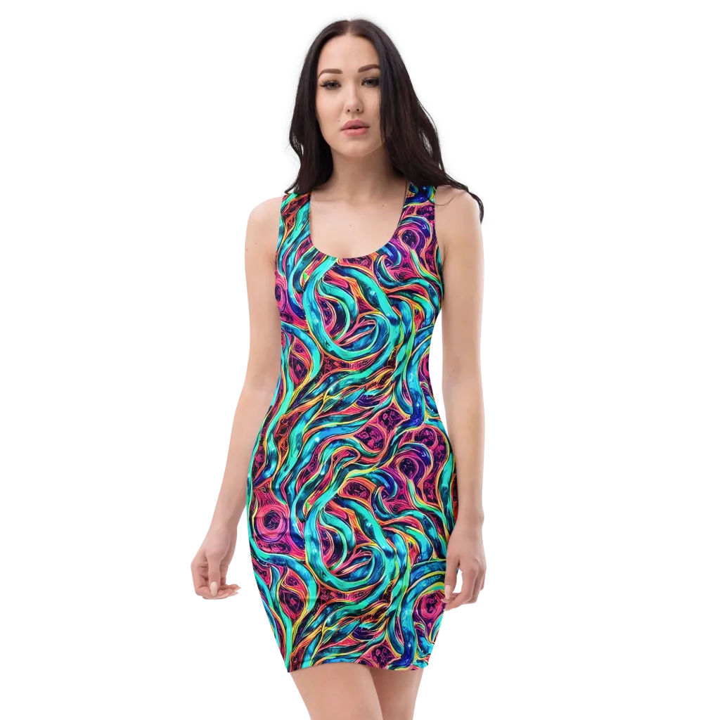 Chromatic Tides on Bodycon Dress — Front