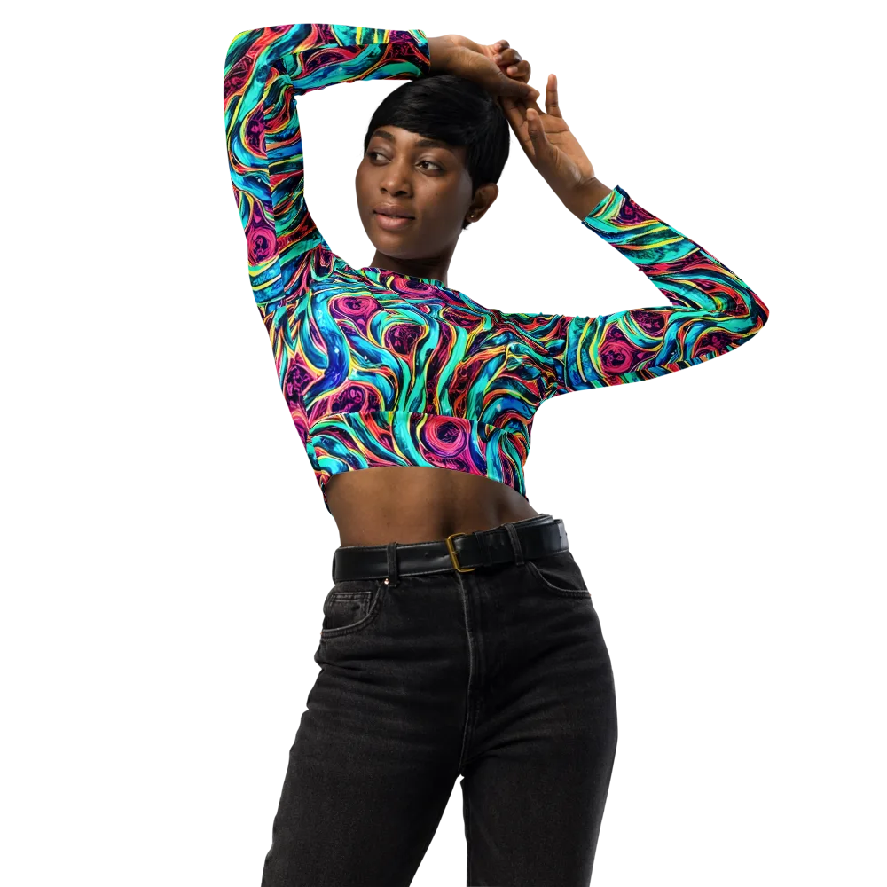 Chromatic Tides on Long Sleeve Crop Top — Front