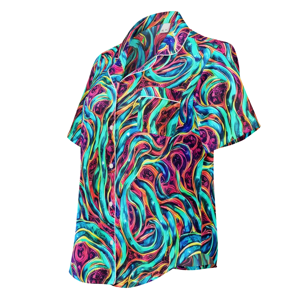 Chromatic Tides on Women's Short Sleeve Pajama Top — Left Front