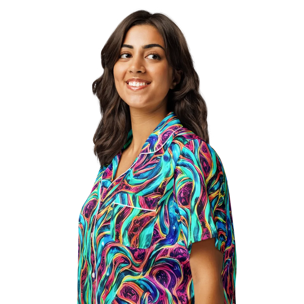Chromatic Tides on Women's Short Sleeve Pajama Top — Left Front