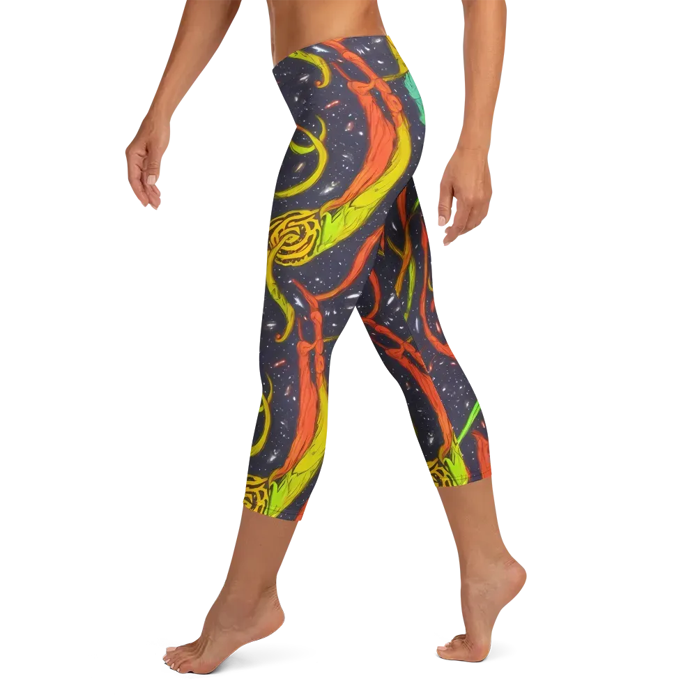Cosmic Ribbon Riot on Capri Leggings — Left