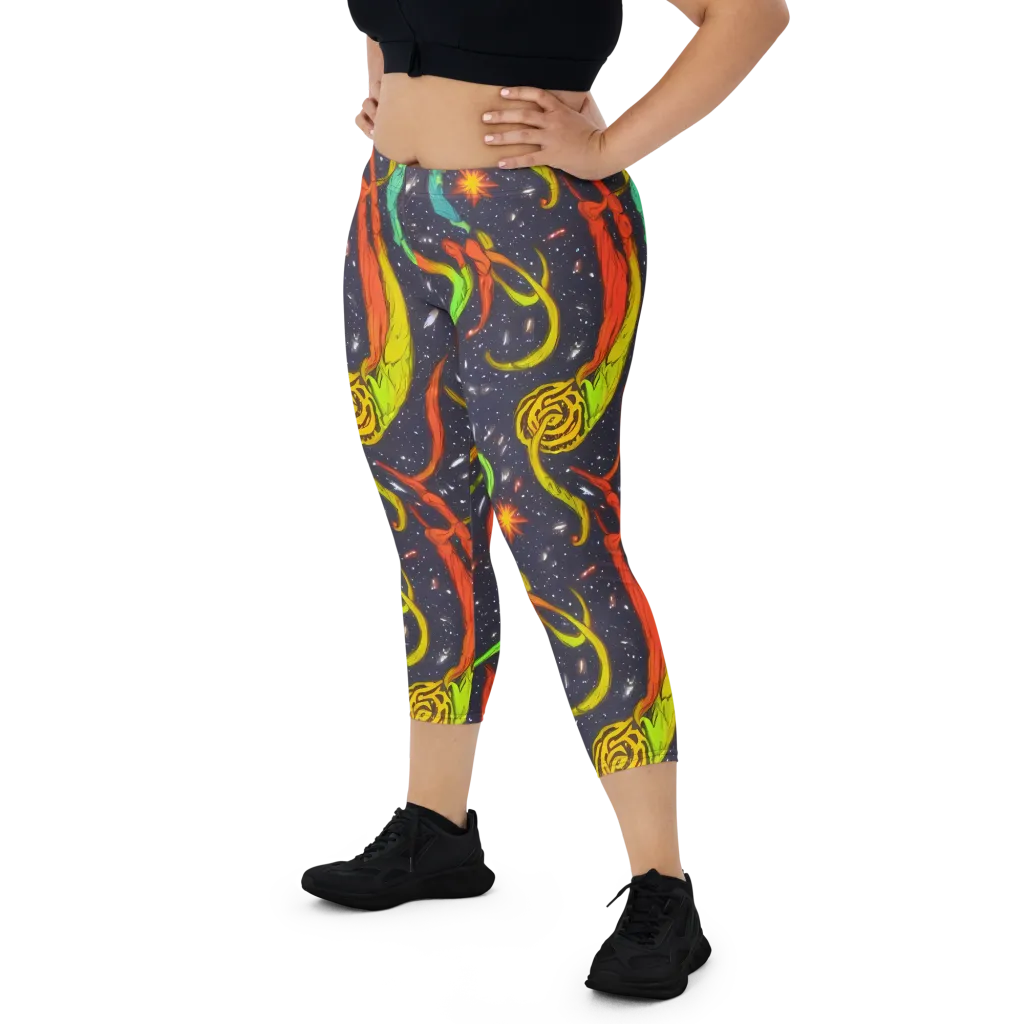 Cosmic Ribbon Riot on Capri Leggings — Front