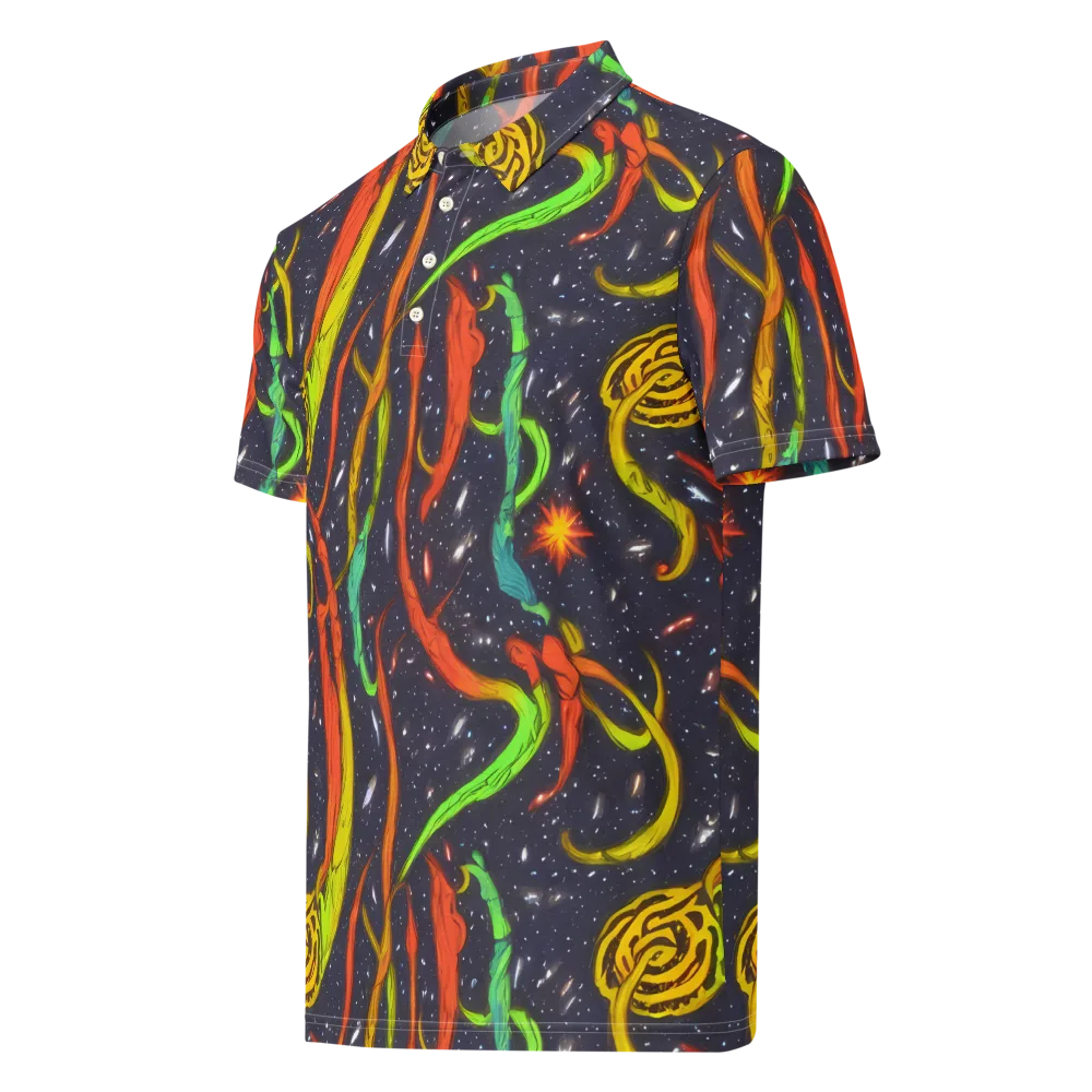 Cosmic Ribbon Riot on Men's Slim Fit Polo Shirt — Left Front