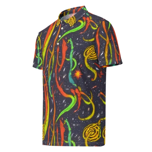 Cosmic Ribbon Riot on a Men's Slim Fit Polo Shirt