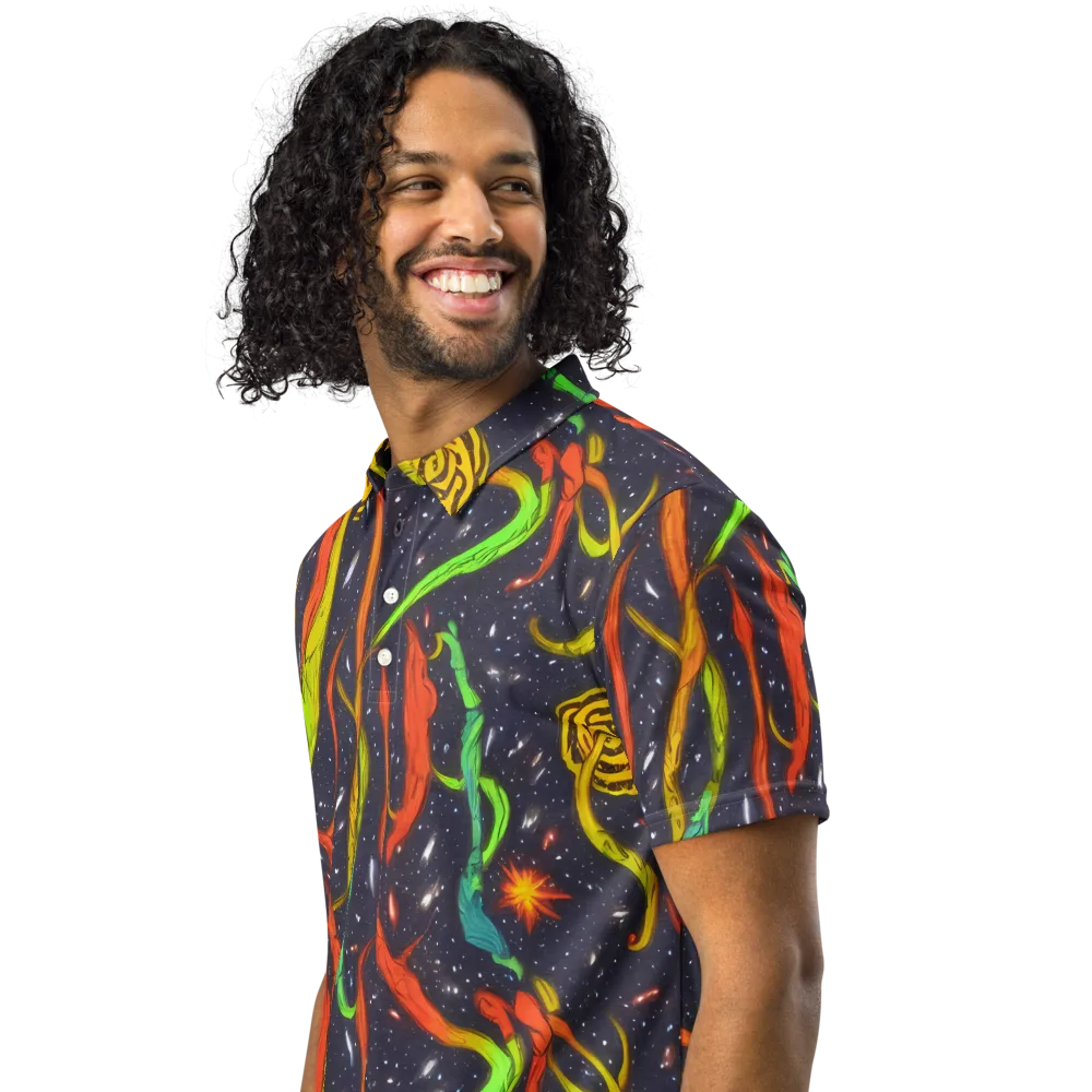 Cosmic Ribbon Riot on Men's Slim Fit Polo Shirt — Left Front