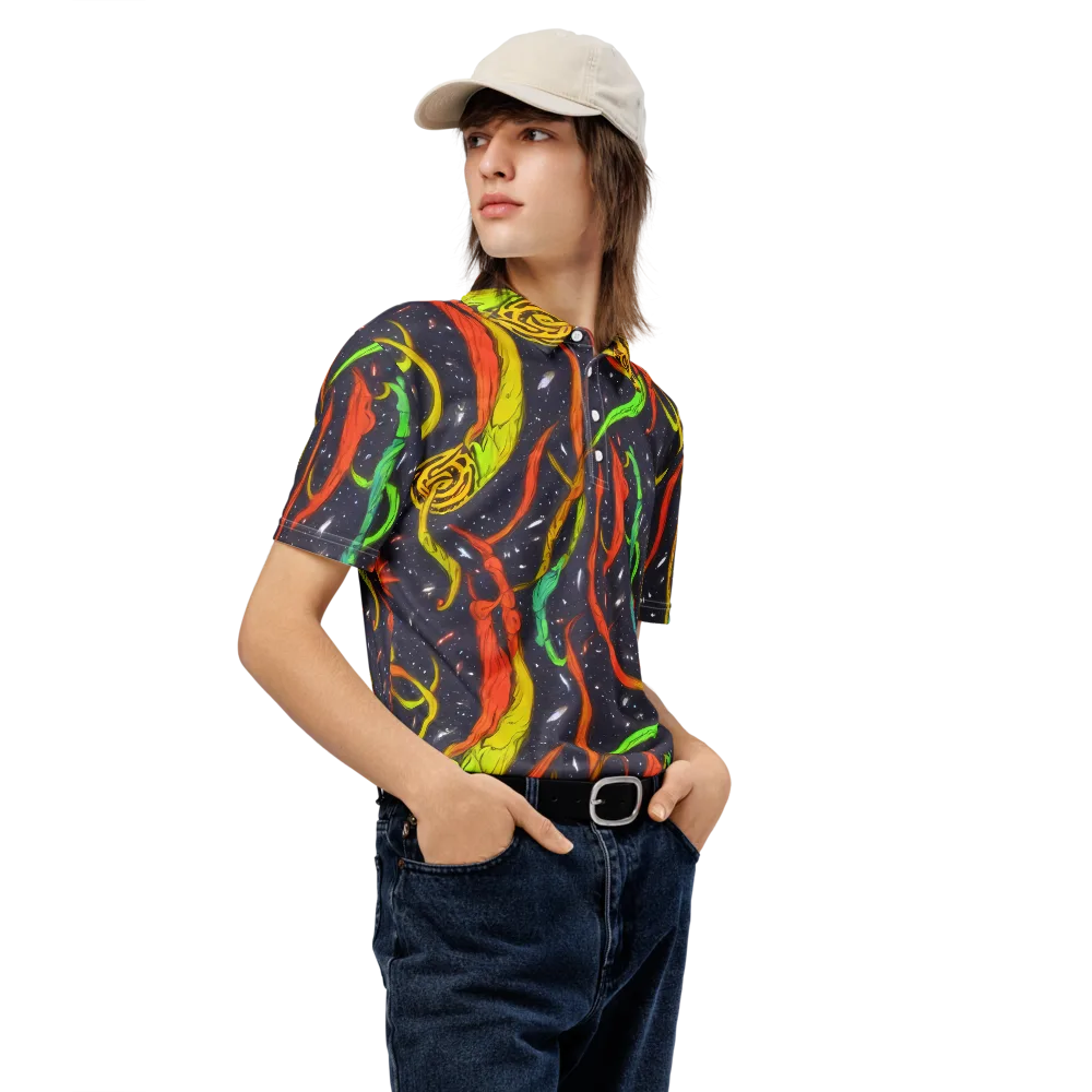 Cosmic Ribbon Riot on Men's Slim Fit Polo Shirt — Right Front