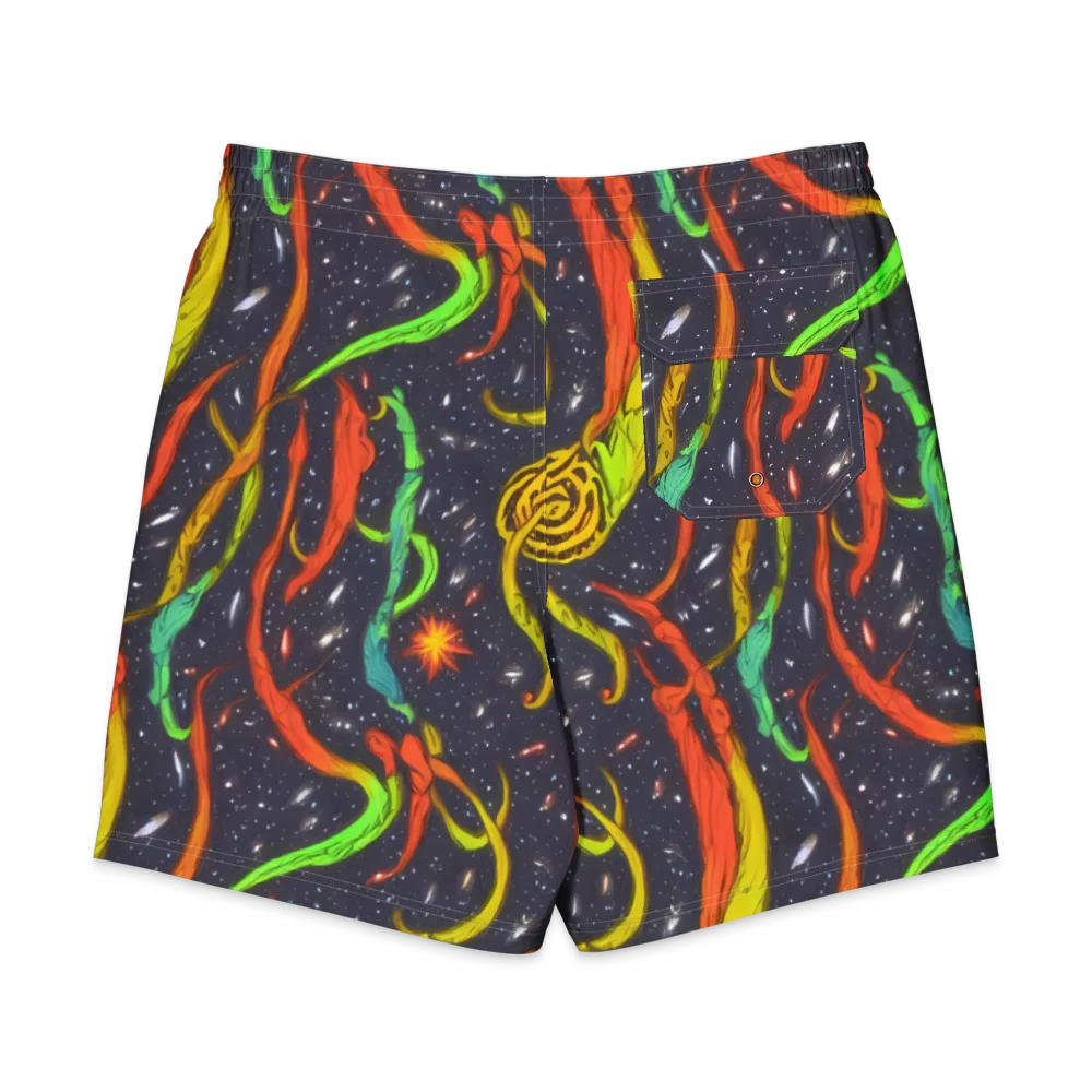 Cosmic Ribbon Riot on Men's Board Shorts — Back