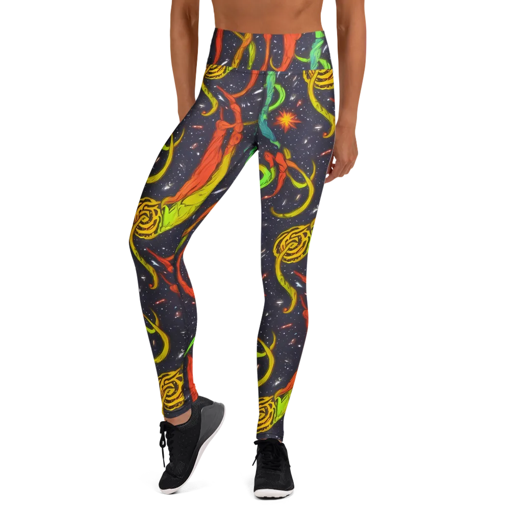 Cosmic Ribbon Riot on Yoga Leggings — Front