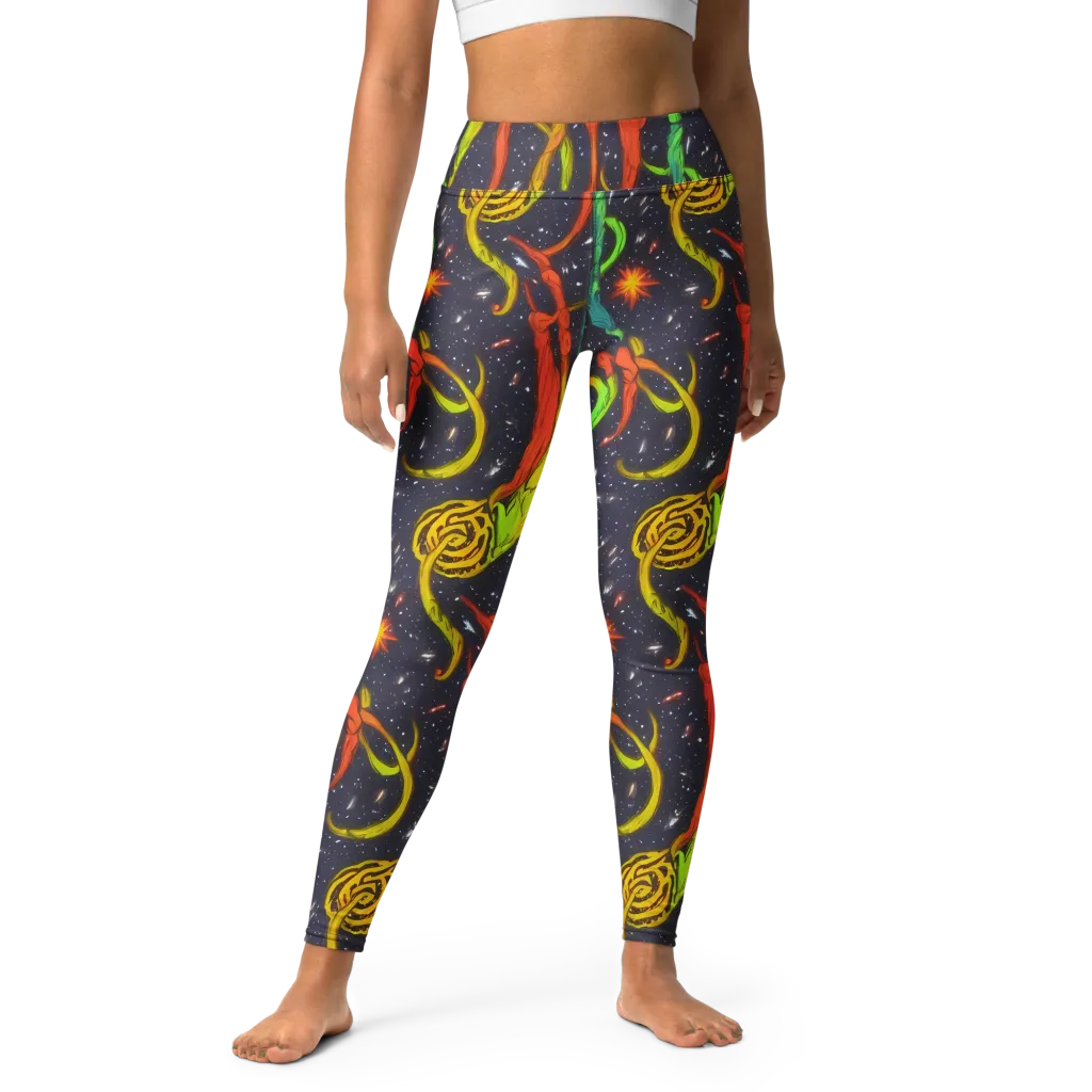 Cosmic Ribbon Riot on Yoga Leggings — Front