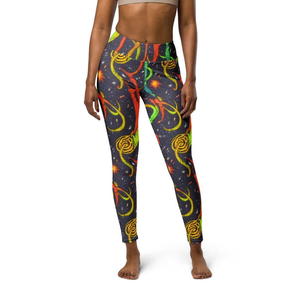 Cosmic Ribbon Riot on Yoga Leggings — Front