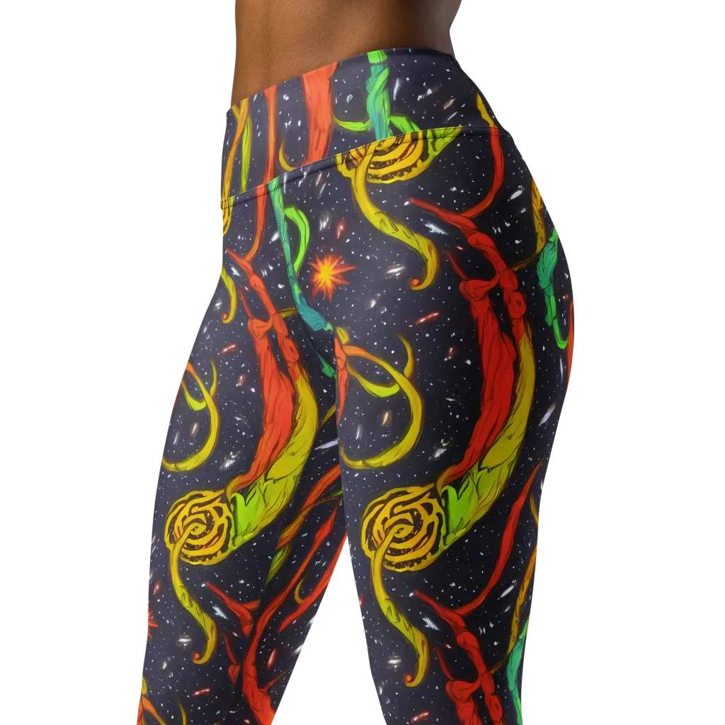 Cosmic Ribbon Riot on Yoga Leggings — Left Front