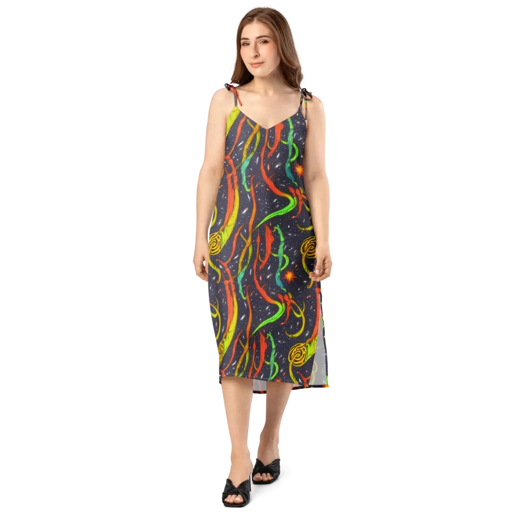 Cosmic Ribbon Riot on Slip Dress — Front