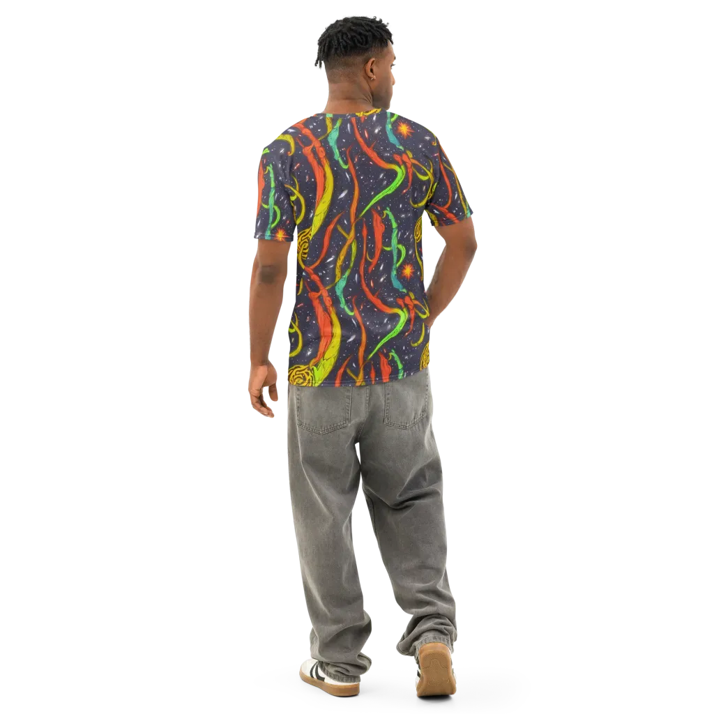 Cosmic Ribbon Riot on Men's Cotton Crew Neck T-Shirt — Back
