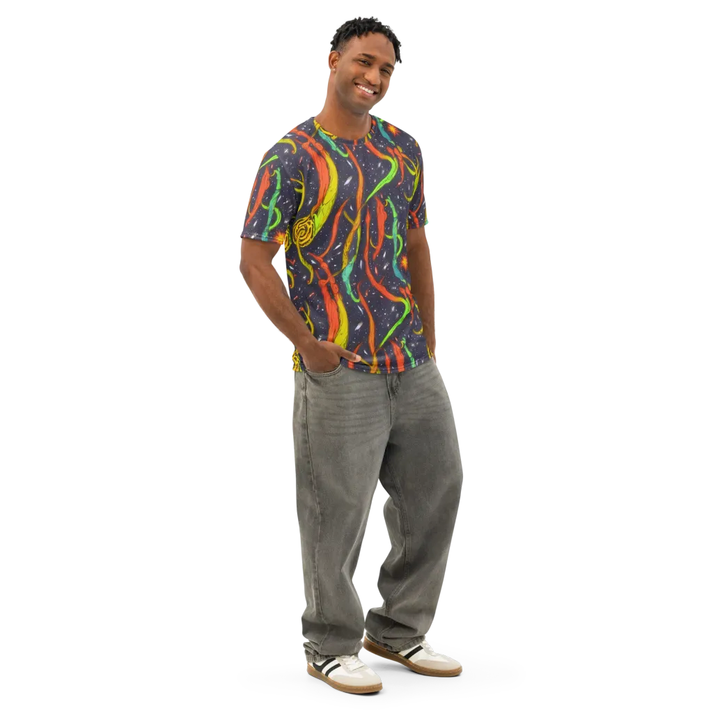 Cosmic Ribbon Riot on Men's Cotton Crew Neck T-Shirt — Right Front