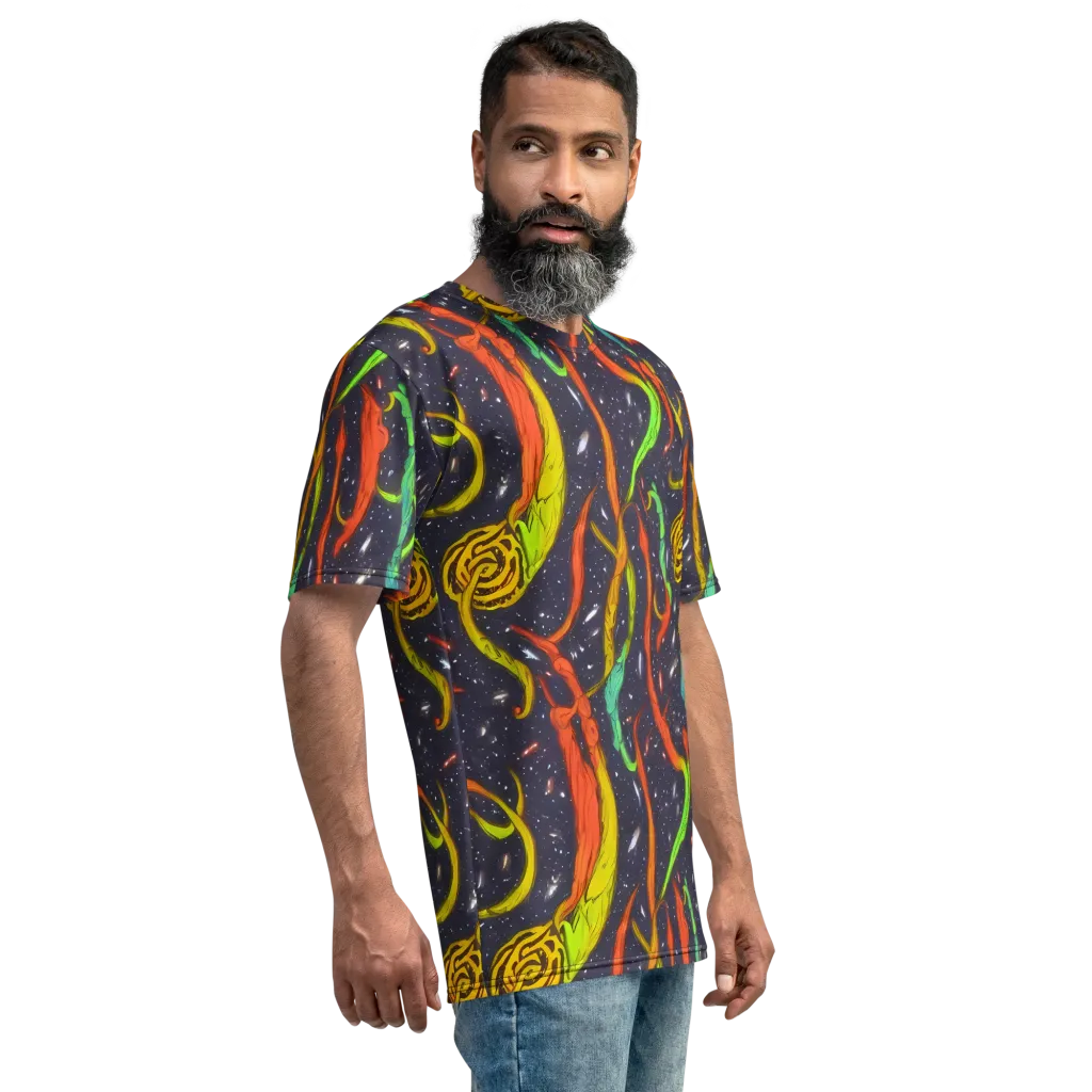 Cosmic Ribbon Riot on Men's Crew Neck T-Shirt — Right