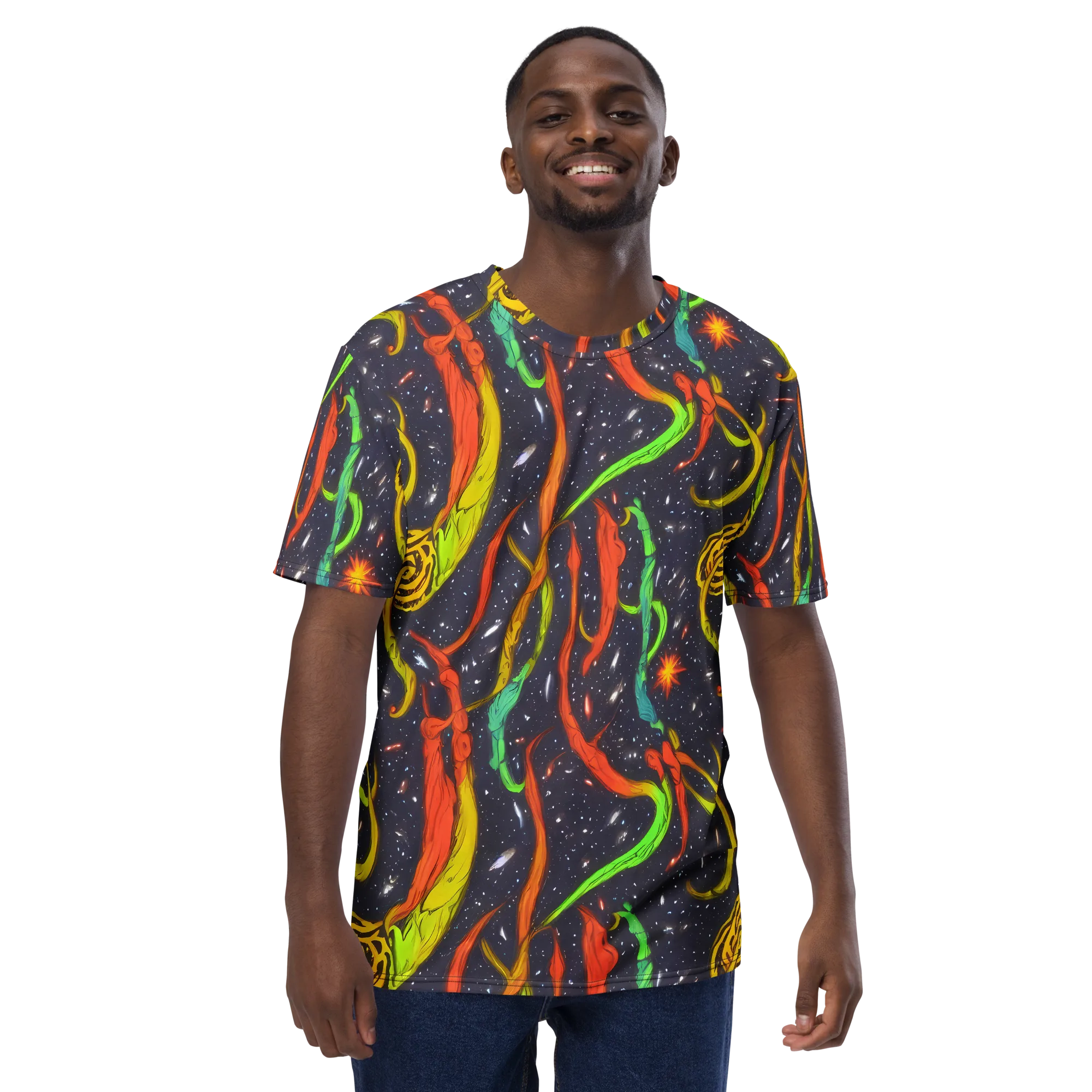 Cosmic Ribbon Riot on Men's Crew Neck T-Shirt — Front