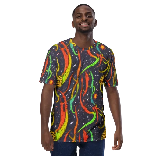 Cosmic Ribbon Riot on a Men's Crew Neck T-Shirt