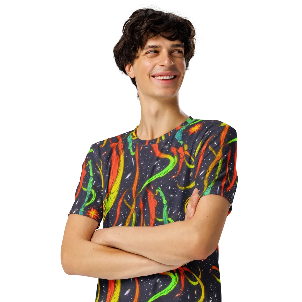 Cosmic Ribbon Riot on Men's Crew Neck T-Shirt — Left Front