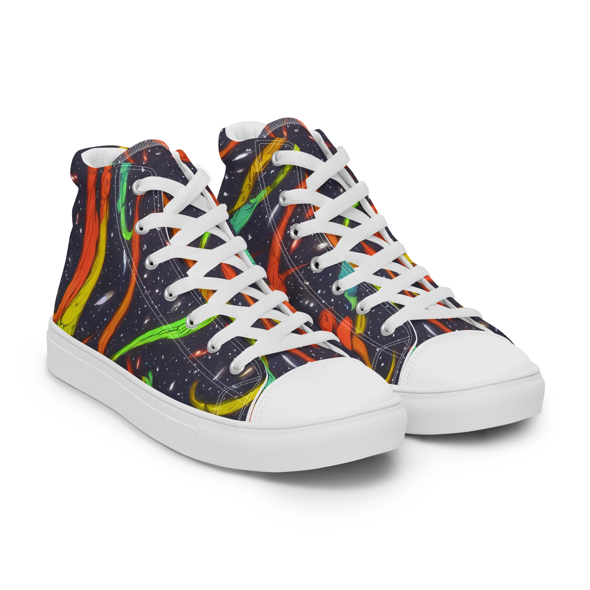 Cosmic Ribbon Riot on Men's High Top Canvas Shoes — Right Front