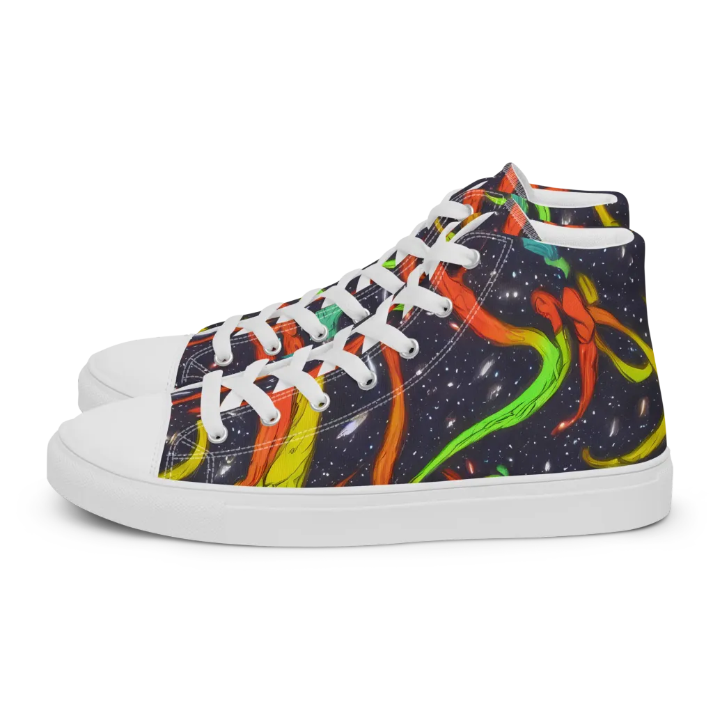 Cosmic Ribbon Riot on Men's High Top Canvas Shoes — Left