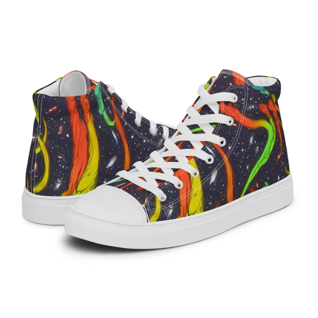 Cosmic Ribbon Riot on Men's High Top Canvas Shoes — Left