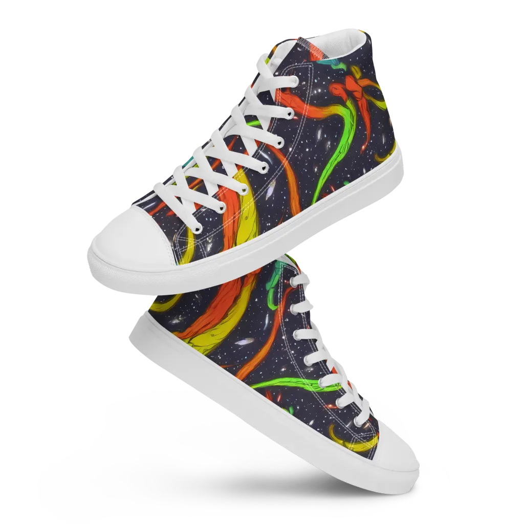 Cosmic Ribbon Riot on Men's High Top Canvas Shoes — Front