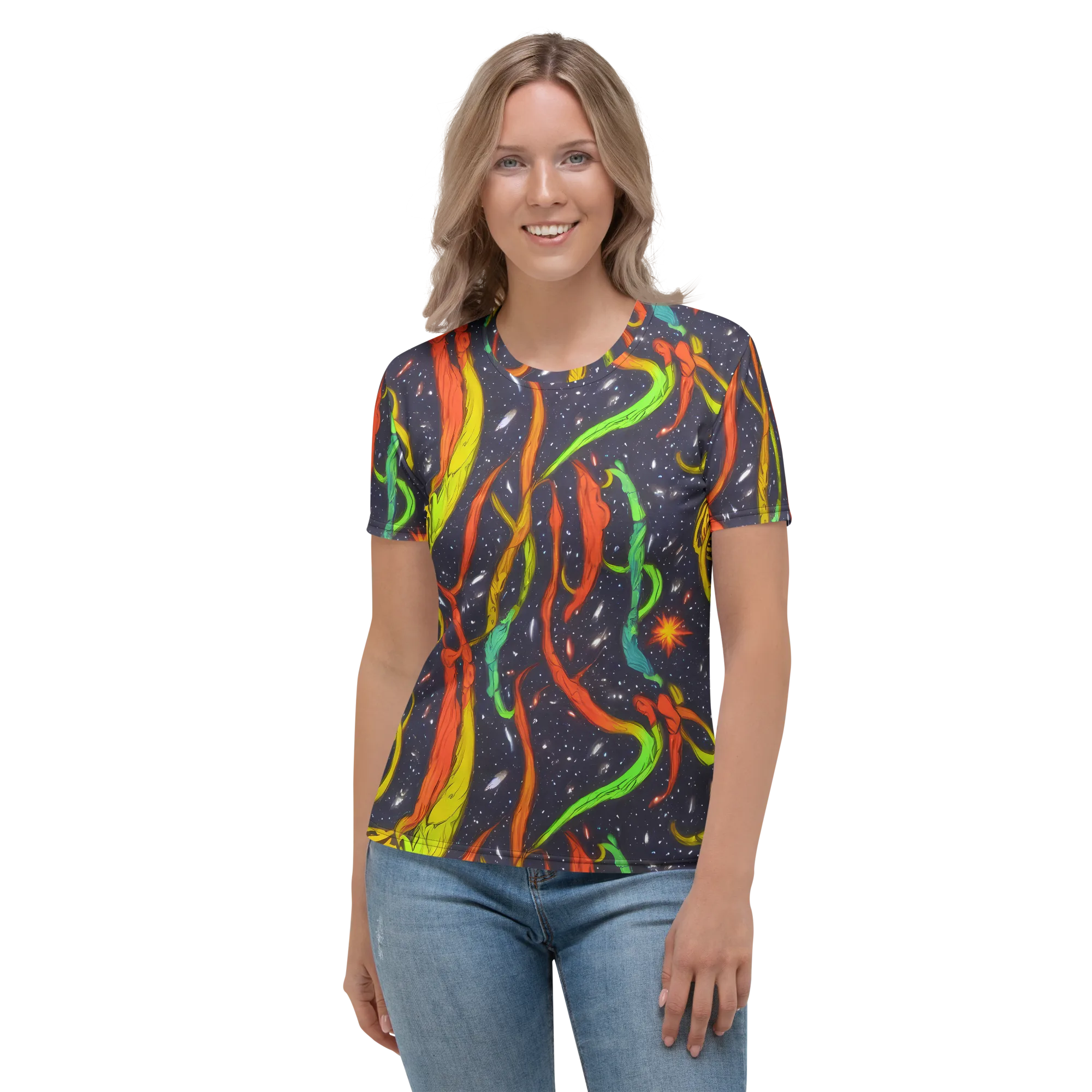 Cosmic Ribbon Riot on Women's Crew Neck T-Shirt — Front